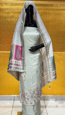 US-10 PURE JAMDANI SILK WITH HANDWORK UNSTICHED SUIT