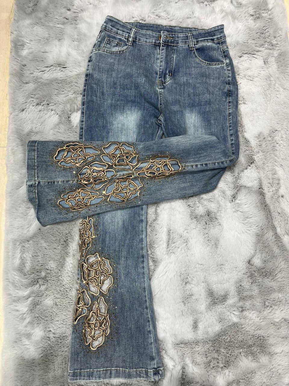 “IVORY” LASER CUT JEANS