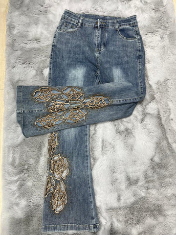 “IVORY” LASER CUT JEANS